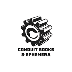 The Conduit Books & Ephemera logo, a black and white rendition of a cog with a C formed by the shadow in the middle. At the bottom, the press name in blocky bold text.